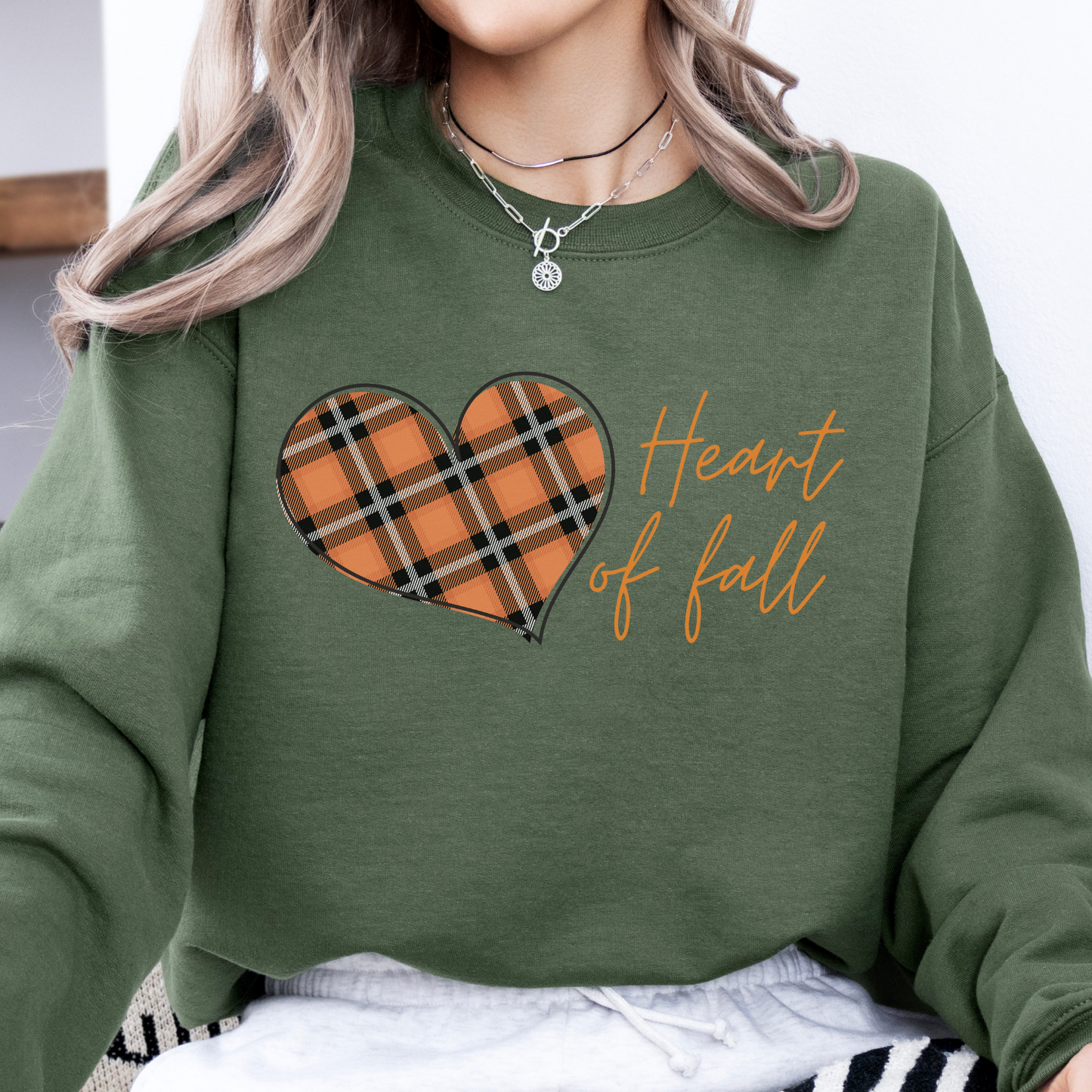 Heart of Fall Plaid Graphic Autumn Season Sweatshirt