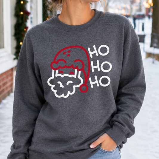 HO HO HO Funny Christmas Santa Graphic on a dark heather Sweatshirt 