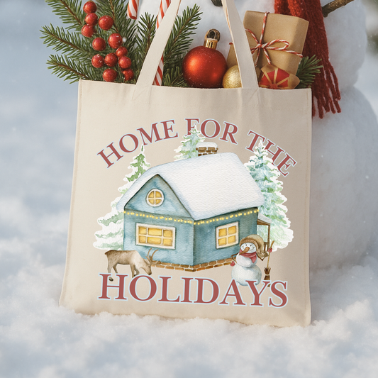 Home For the Holidays Tote | Reusable Christmas Bag | Gift Bag
