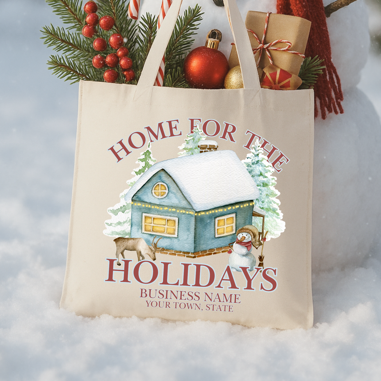 Custom home for the holidays Christmas tote | Book bag
