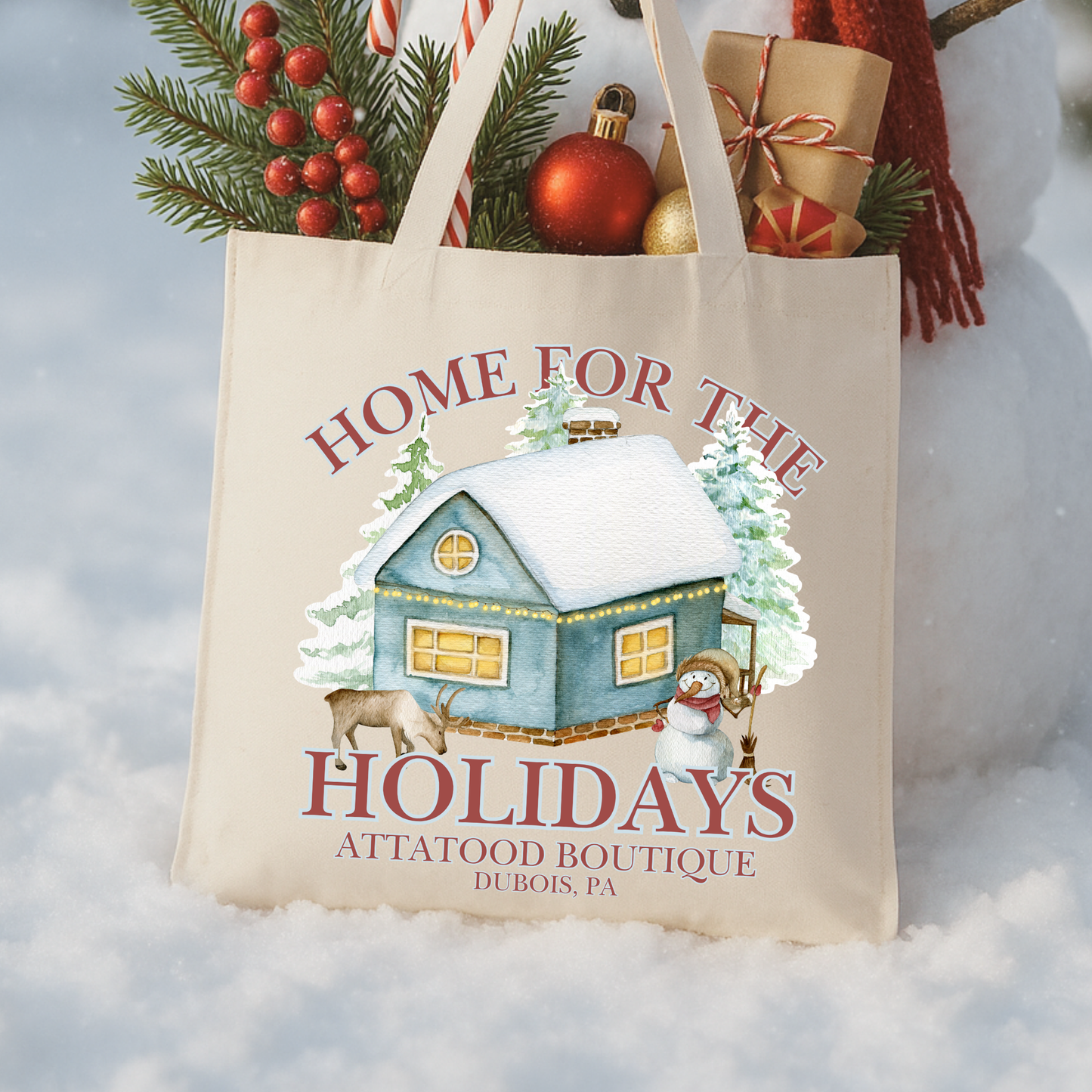 Custom home for the holidays Christmas tote | Book bag
