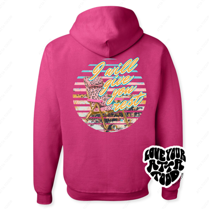 Beach Chair Christian Graphic Hoodie | Pink Leopard | Faith