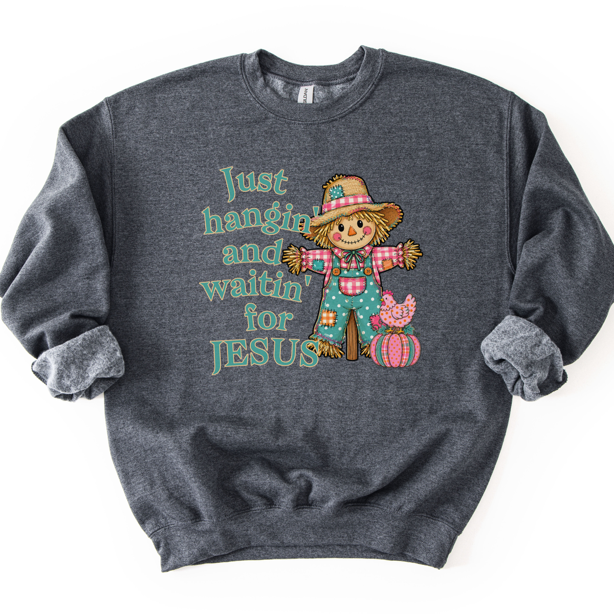 Just Waiting For Jesus Fall Scarecrow Christian Sweatshirt