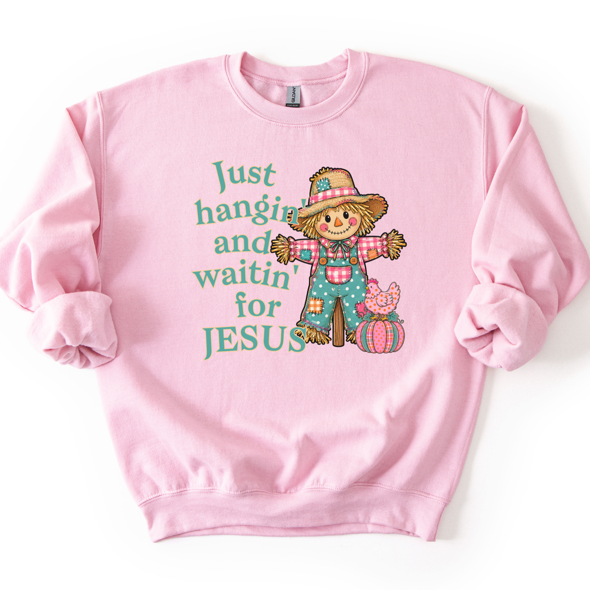 Just Waiting For Jesus Fall Scarecrow Christian Sweatshirt
