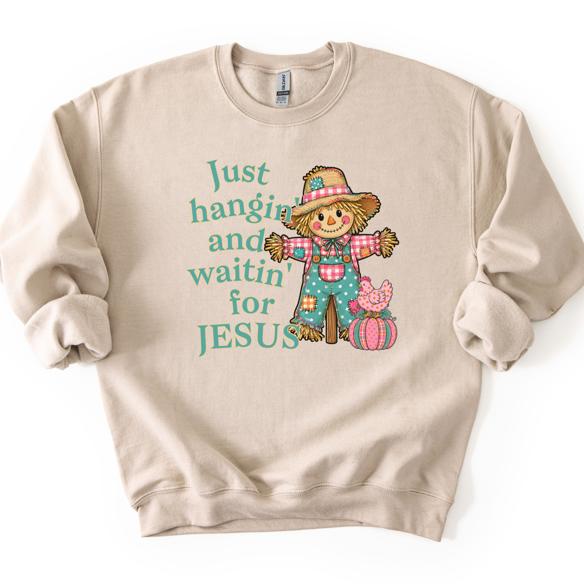 Just Waiting For Jesus Fall Scarecrow Christian Sweatshirt