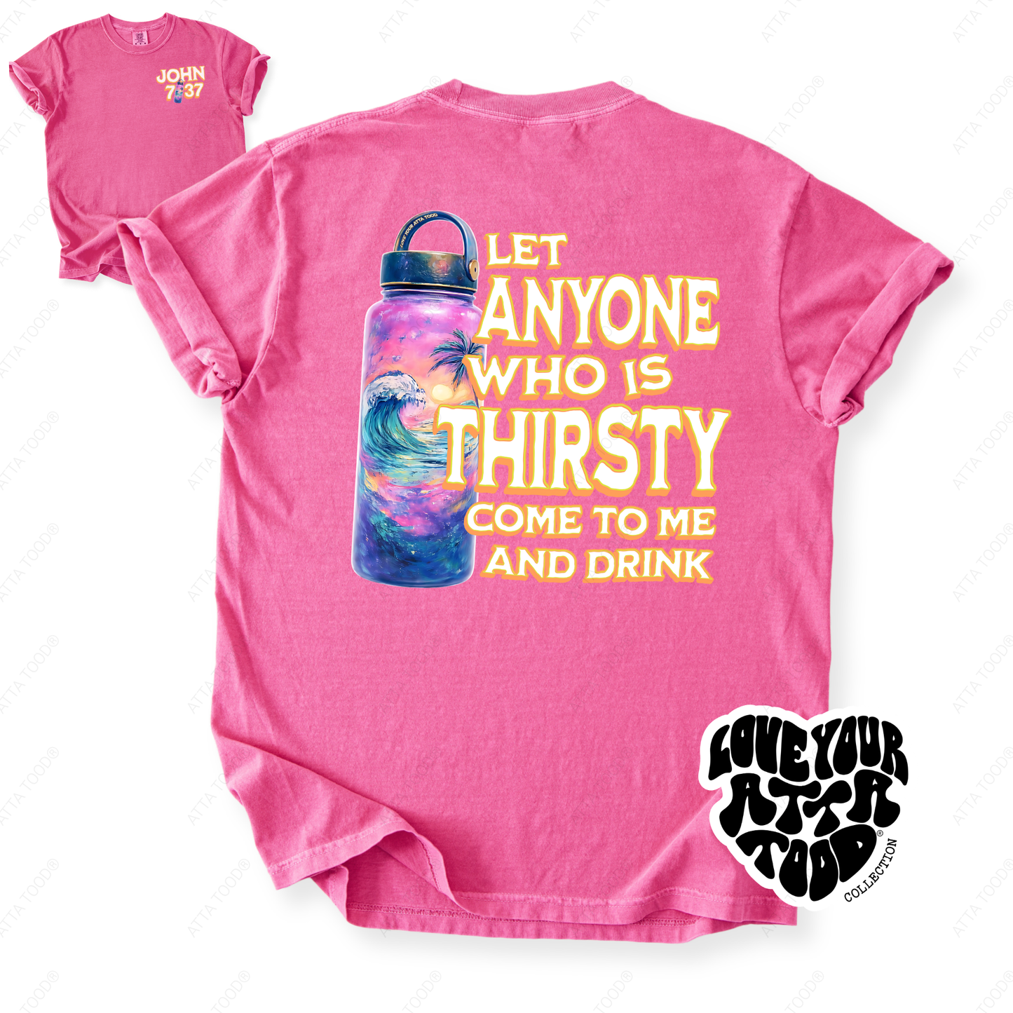 John 7:37 Tropical Water Bottle Christian Graphic Tee | ATTA TOOD®