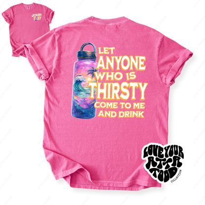 John 7:37 Tropical Water Bottle Christian Graphic Tee | ATTA TOOD®