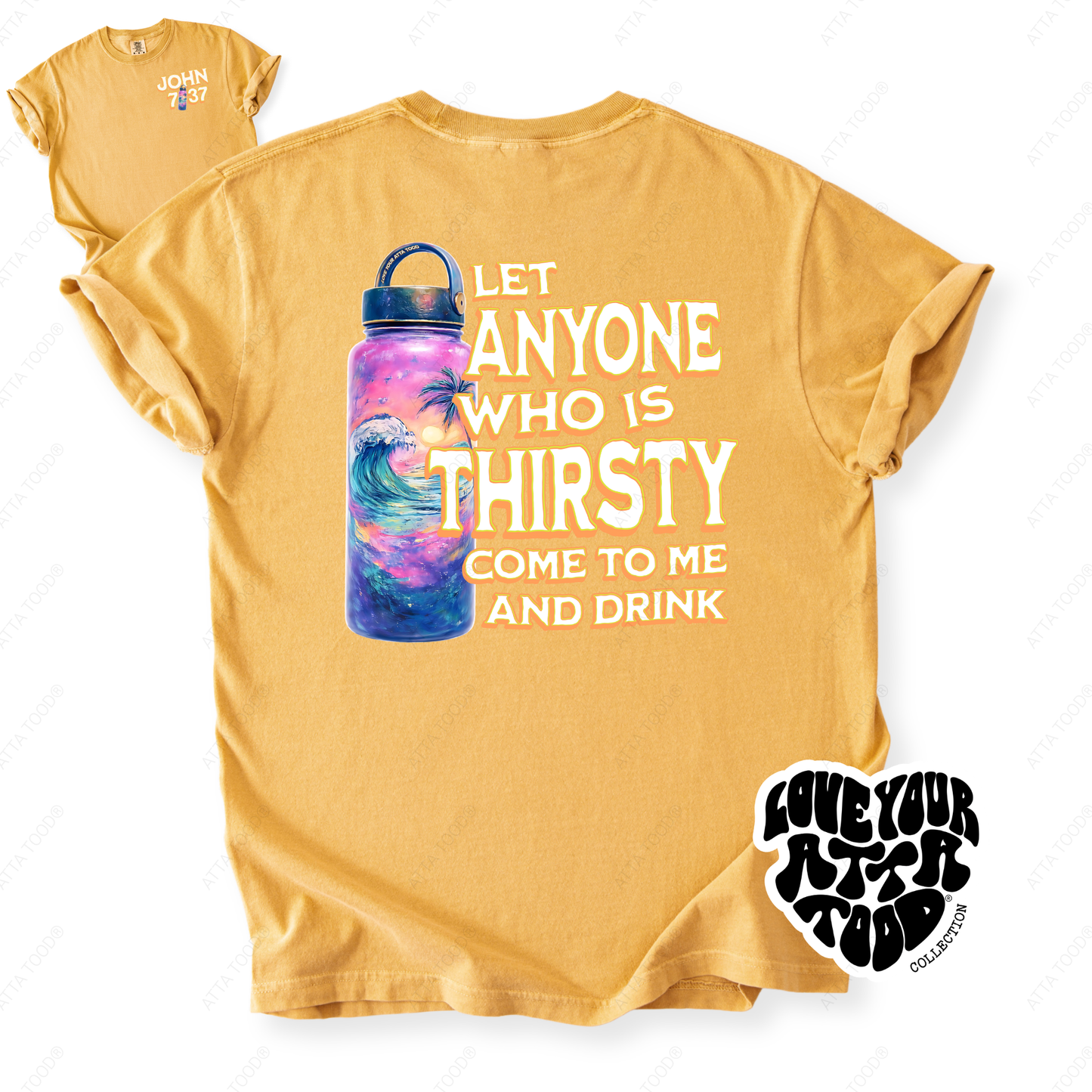 John 7:37 Tropical Water Bottle Christian Graphic Tee | ATTA TOOD®