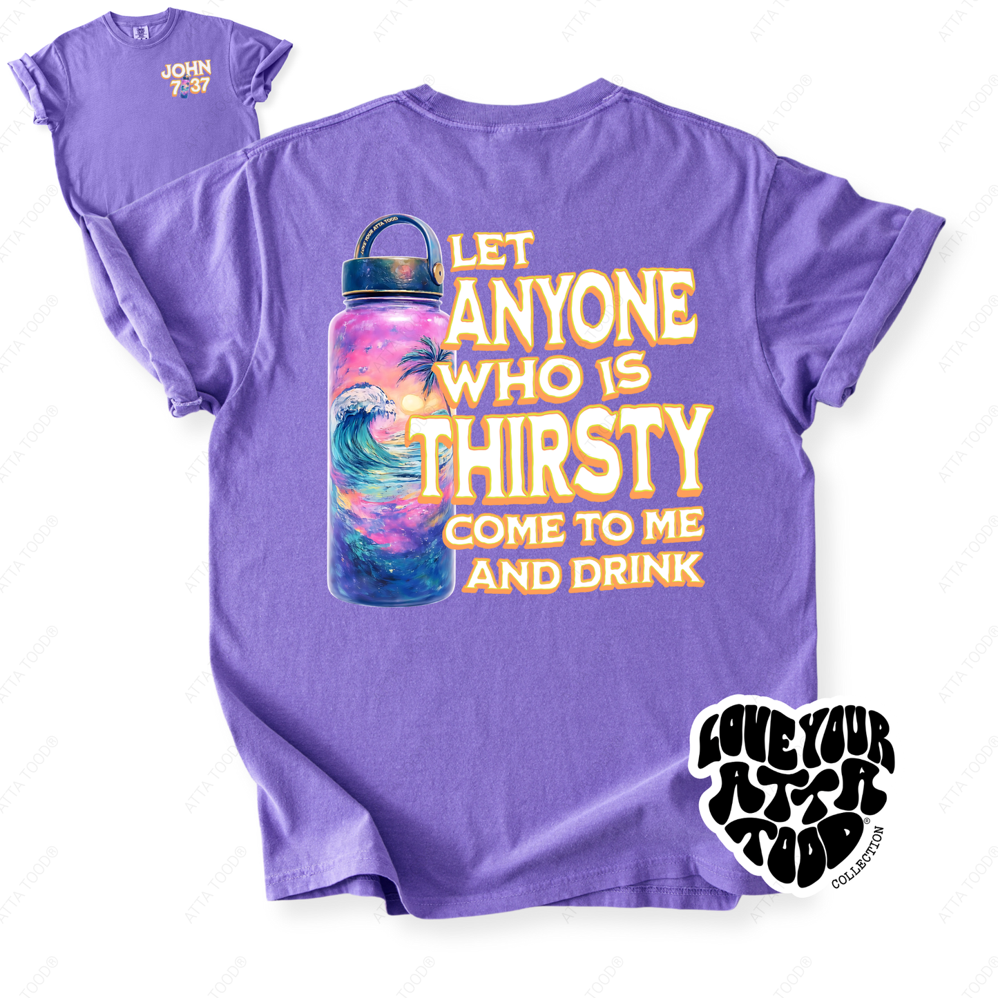John 7:37 Tropical Water Bottle Christian Graphic Tee | ATTA TOOD®