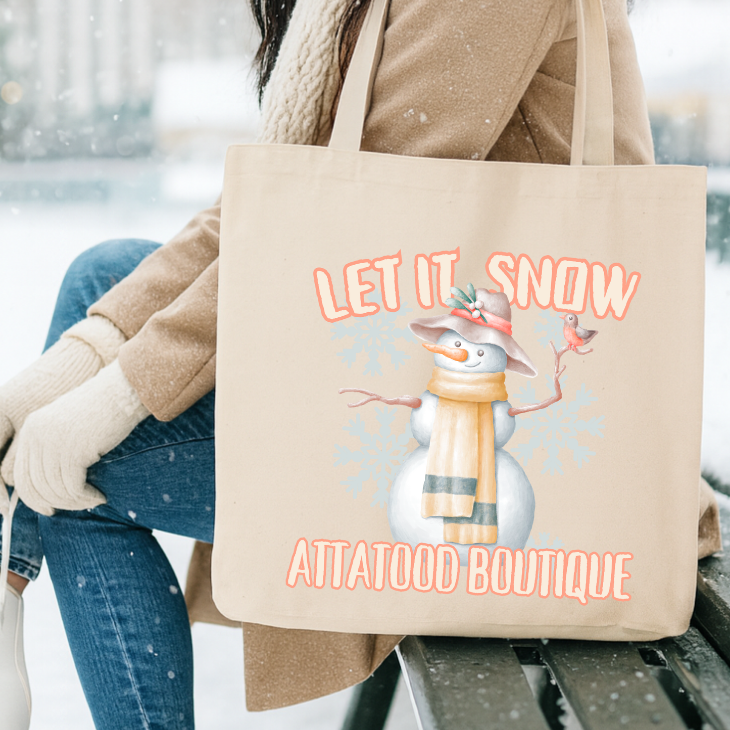 Custom Let it snow snowman Christmas tote | Holiday book bag