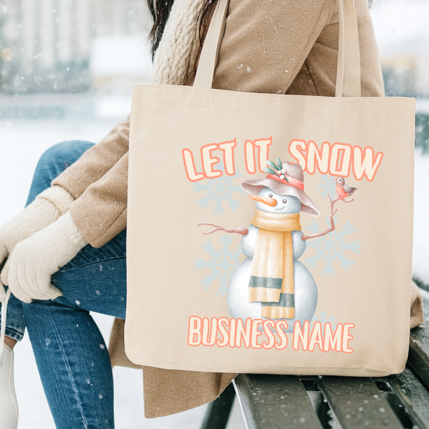 Custom Let it snow snowman Christmas tote | Holiday book bag