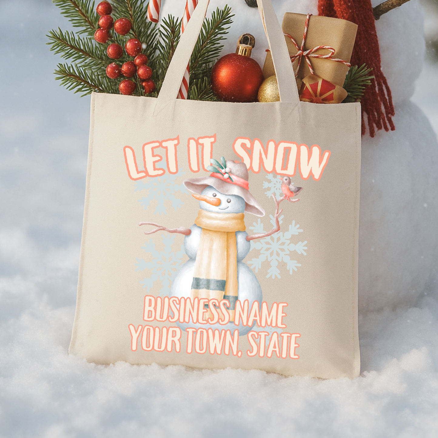 Custom Let it snow snowman Christmas tote | Holiday book bag