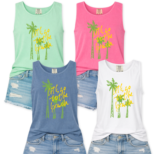 Lets Go To The Beach Summer Graphic Tank Top