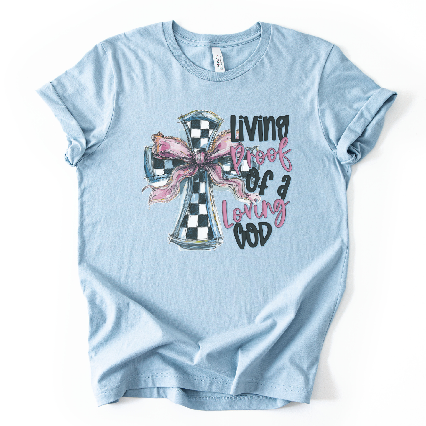 Spring Christian Tee | Checkered Cross Graphic | Easter T-Shirt
