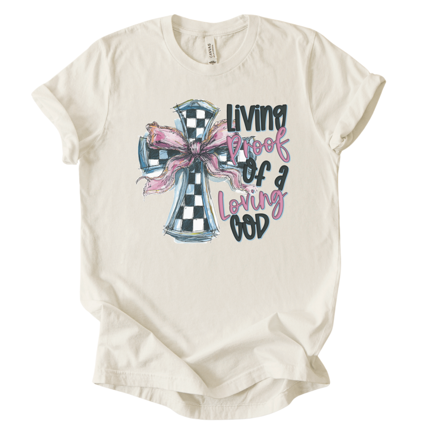 Spring Christian Tee | Checkered Cross Graphic | Easter T-Shirt