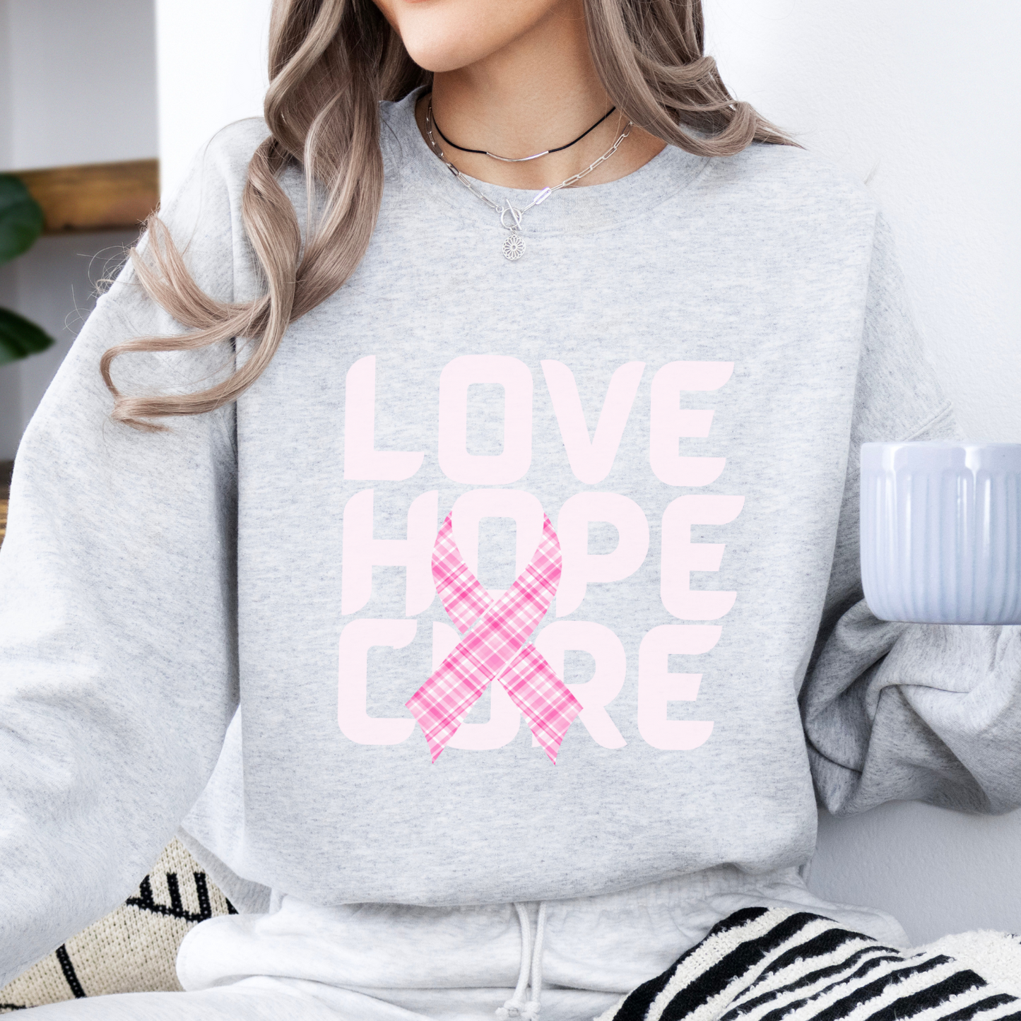 Love Hope Cure Breast Cancer awareness month sweatshirt