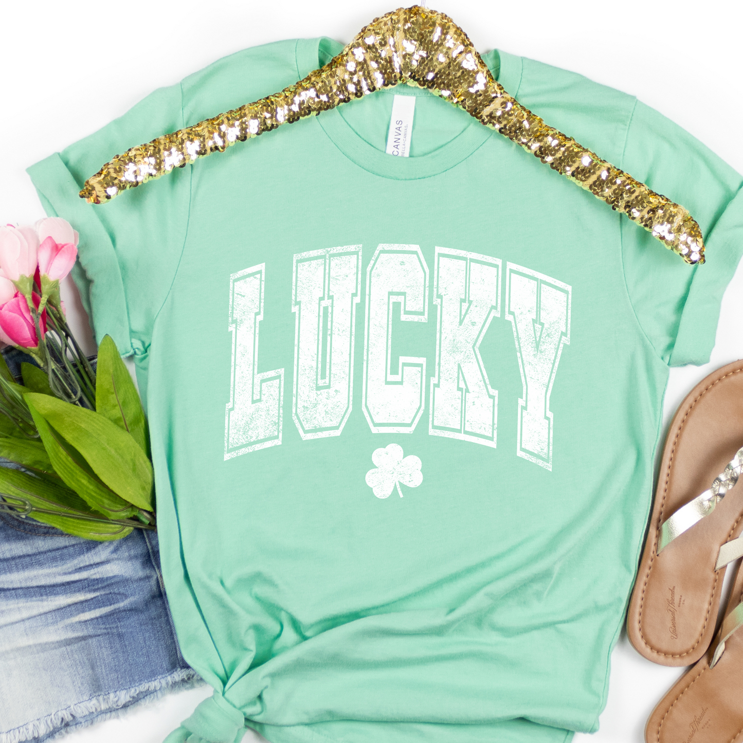 Distressed lucky St. Patrick's Day graphic t-shirt, Women's top