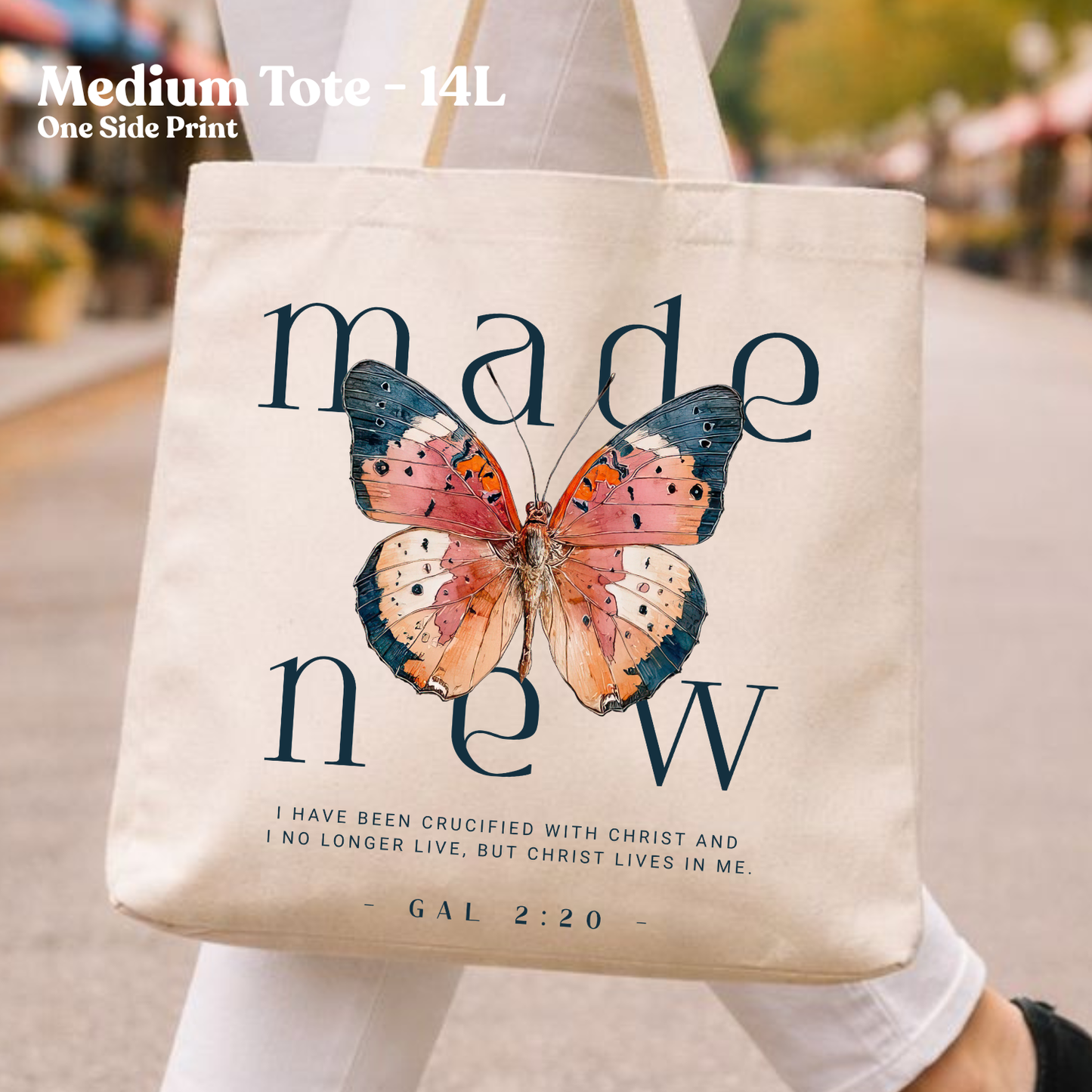 Made New Butterfly Christian Faith Canvas Tote Bag