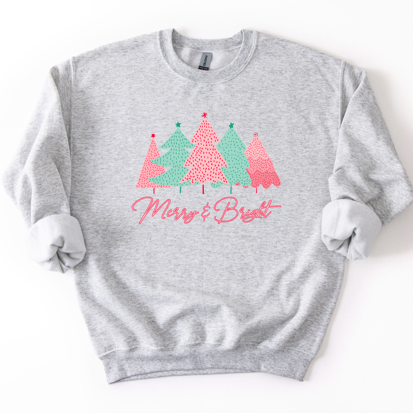 Whimsical Pink and Green Christmas Trees Graphic Sweatshirt
