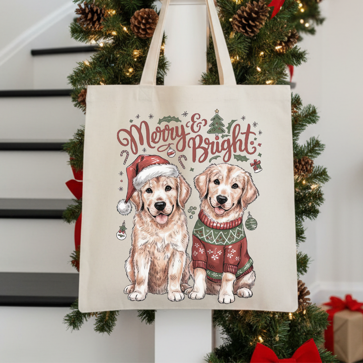 Christmas Dogs Tote | Merry And Bright Holiday Book Bag