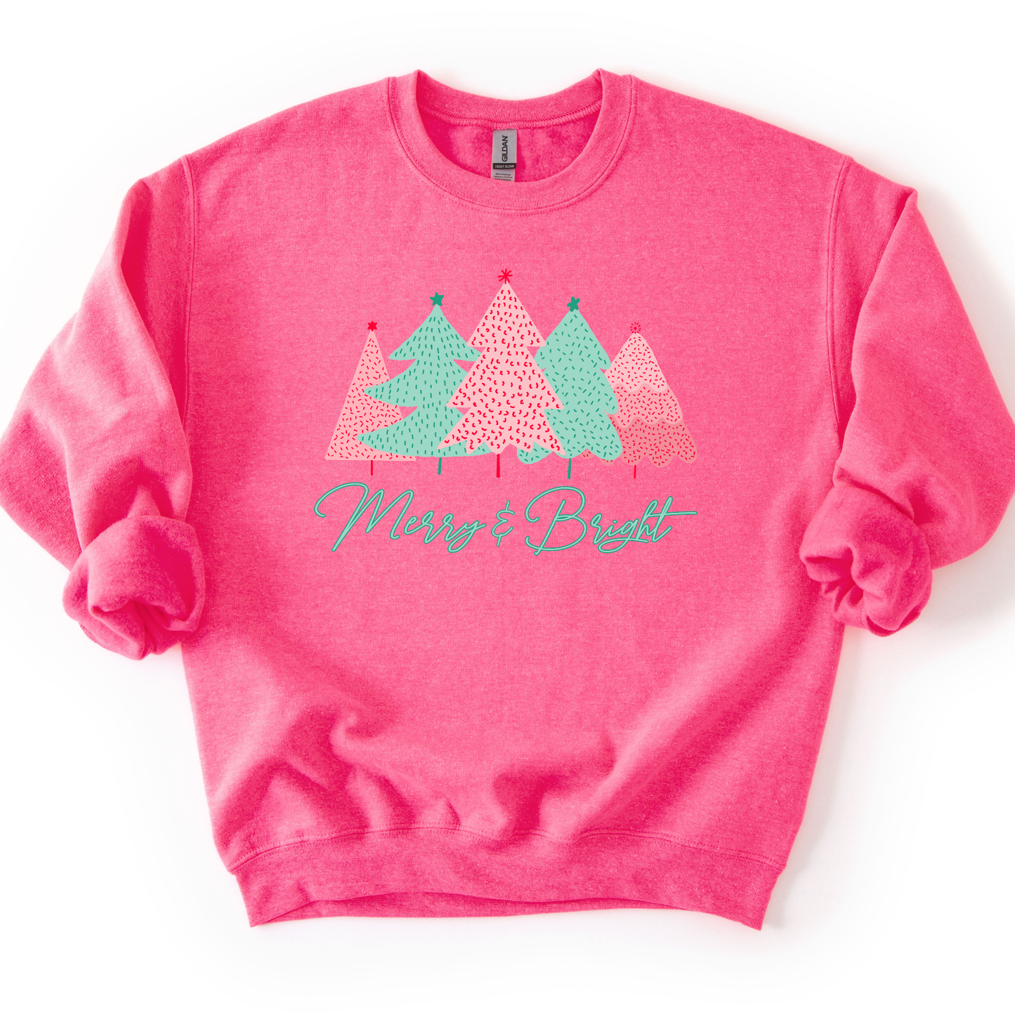 Merry and Bright Christmas Trees Graphic Sweatshirt