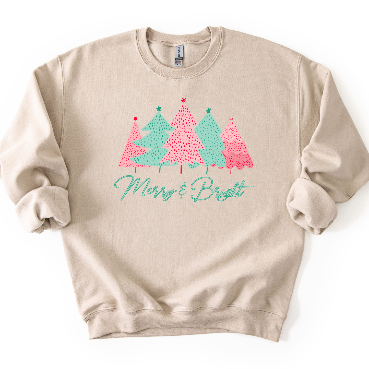 Merry and Bright Christmas Trees Graphic Sweatshirt