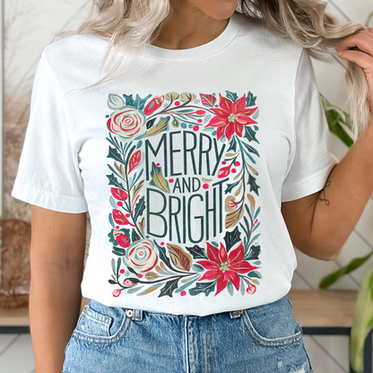 Merry and Bright Boho Christmas Graphic T-Shirt | ATTA TOOD®