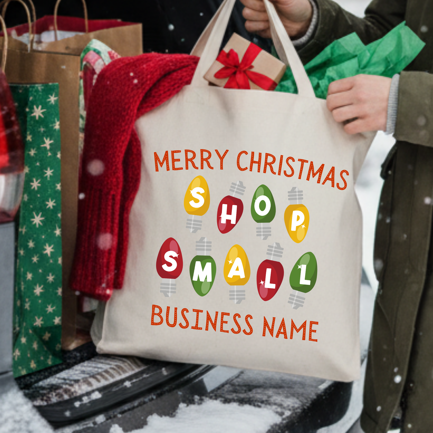 Personalized Christmas lights canvas tote | Custom book bag