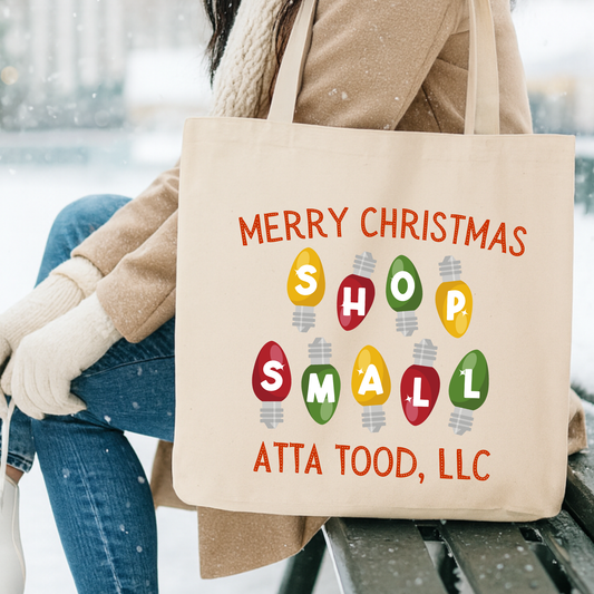 Personalized Christmas lights canvas tote | Custom book bag