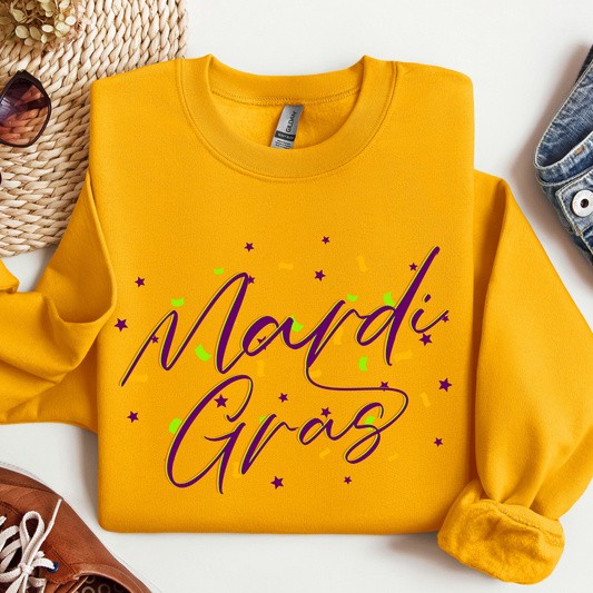 Mardi Gras confetti graphic sweatshirt, Women's holiday crew