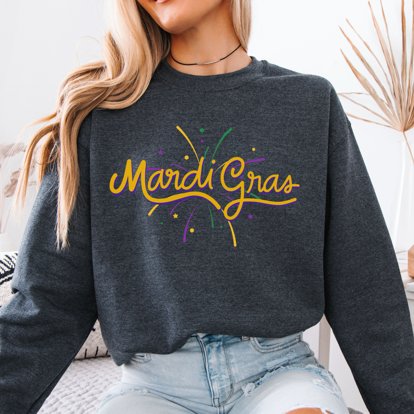 Mardi Gras firework celebration women's graphic sweatshirt