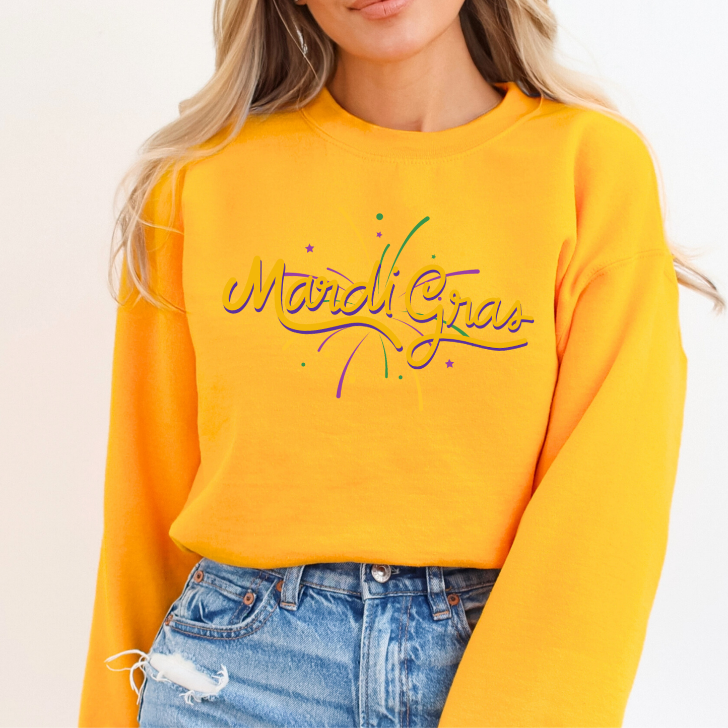 Mardi Gras firework celebration women's graphic sweatshirt