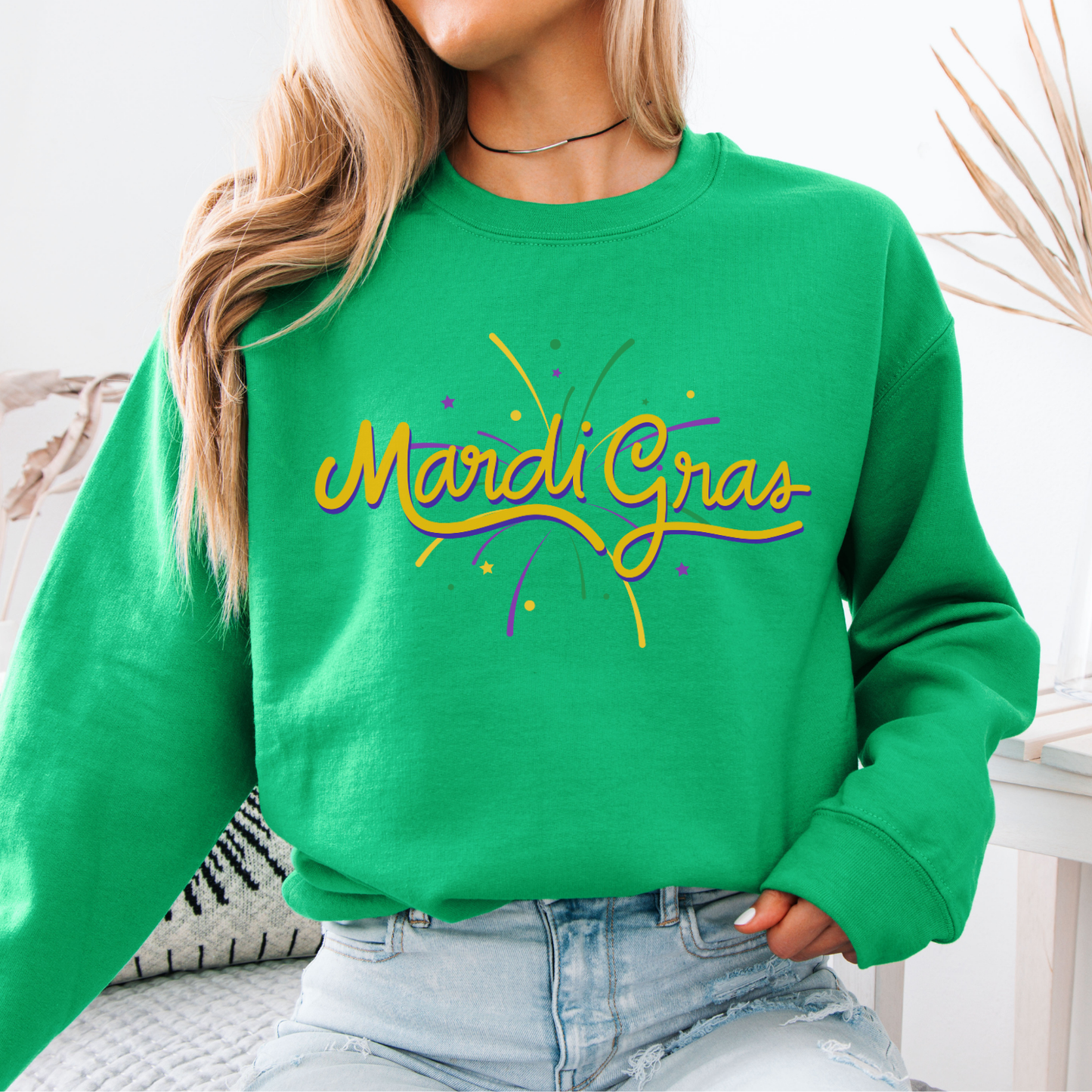 Mardi Gras firework celebration women's graphic sweatshirt