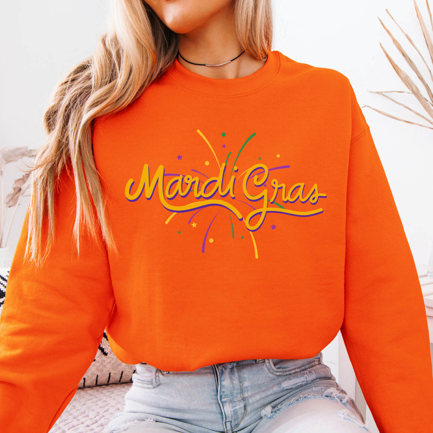 Mardi Gras firework celebration women's graphic sweatshirt