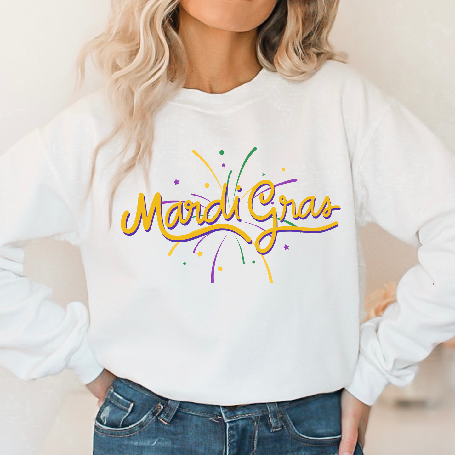 Mardi Gras firework celebration women's graphic sweatshirt