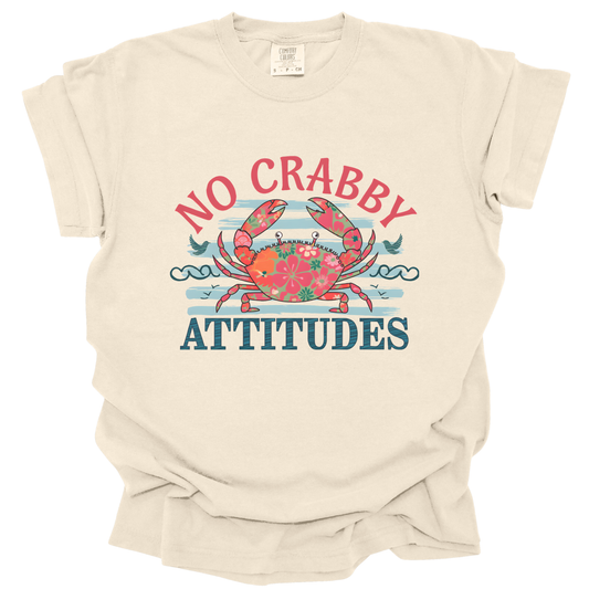 No crabby attitudes summer graphic t-shirt, Beach vacation top