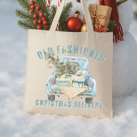 Vintage Christmas Truck Tote | Holiday Gift Bag | Bookish