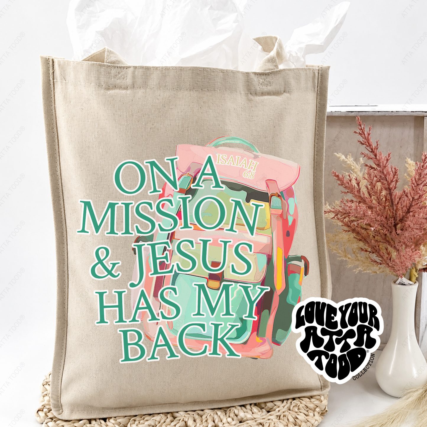 Jesus Has My Back Christian Jumbo Tote Bag | ATTA TOOD®