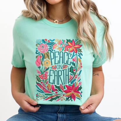 Peace On Earth Boho Christmas Graphic T-Shirt | ATTA TOOD®
