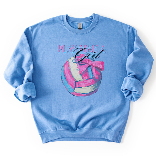 Light blue sweatshirt with a graphic of a football and 'Play Like a Girl' text on a white background