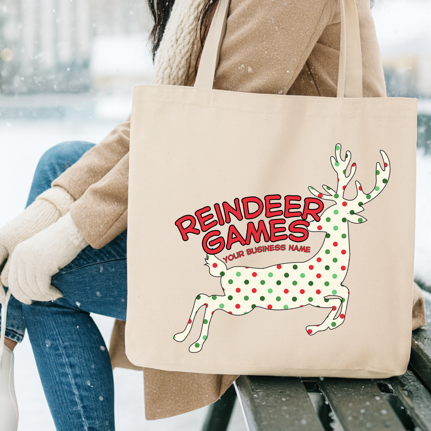 Personalized Polka dot reindeer Christmas tote | Book bag