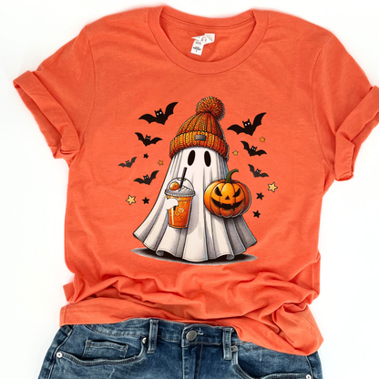 Ghost with a pumpkin spice latte Halloween t-shirt