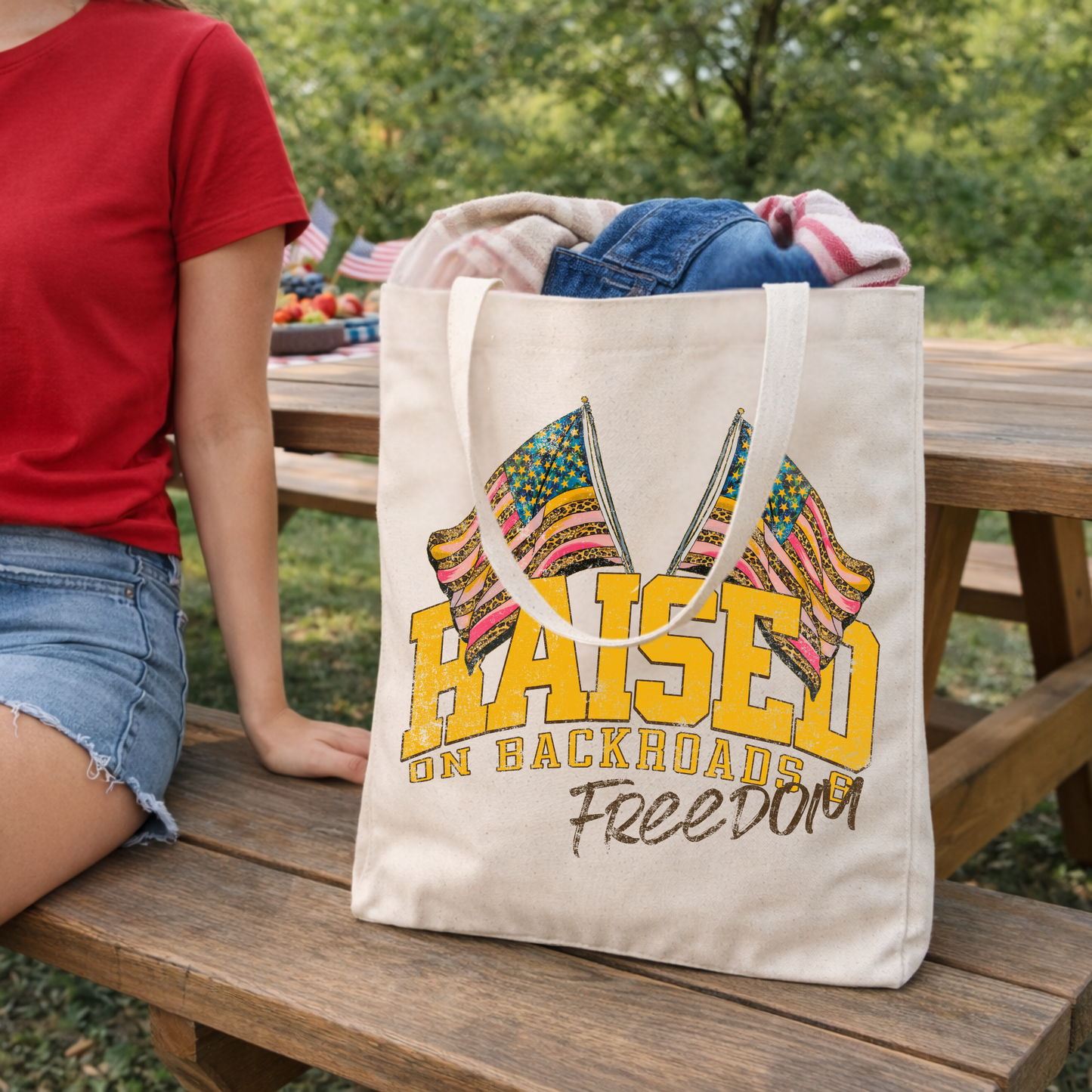 4th of July Canvas Tote Bag | American Flag | Freedom 2026