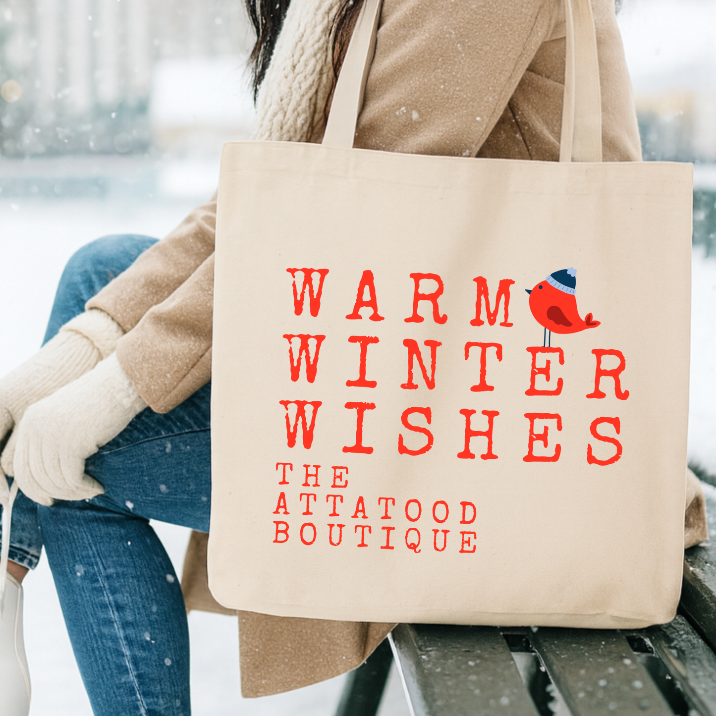 Personalized red bird Christmas tote | Holiday book bag