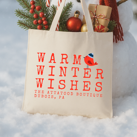 Personalized red bird Christmas tote | Holiday book bag