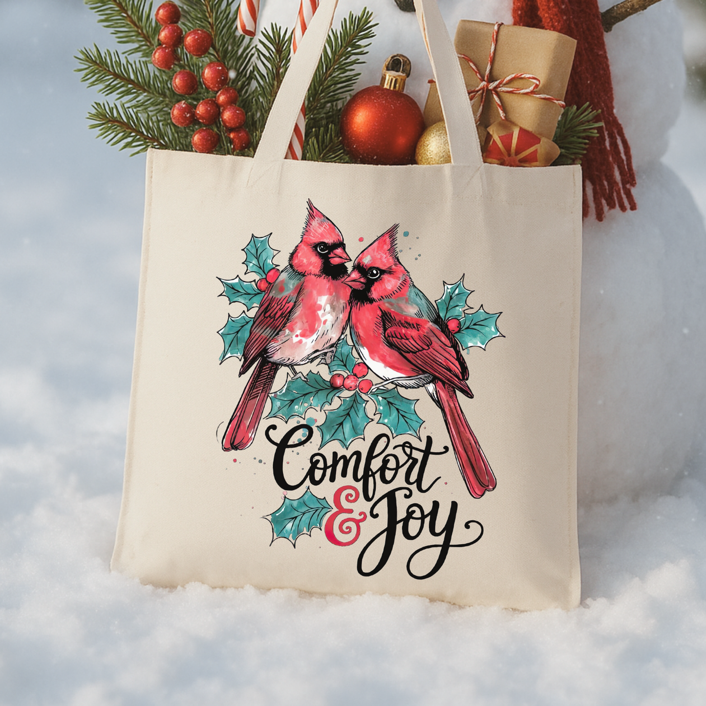 Christmas Red Cardinals Tote | Holiday Book Bag | Gift Tote