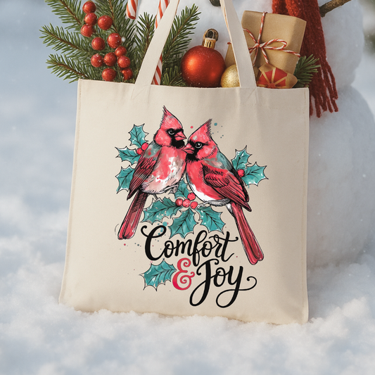 Christmas Red Cardinals Tote | Holiday Book Bag | Gift Tote