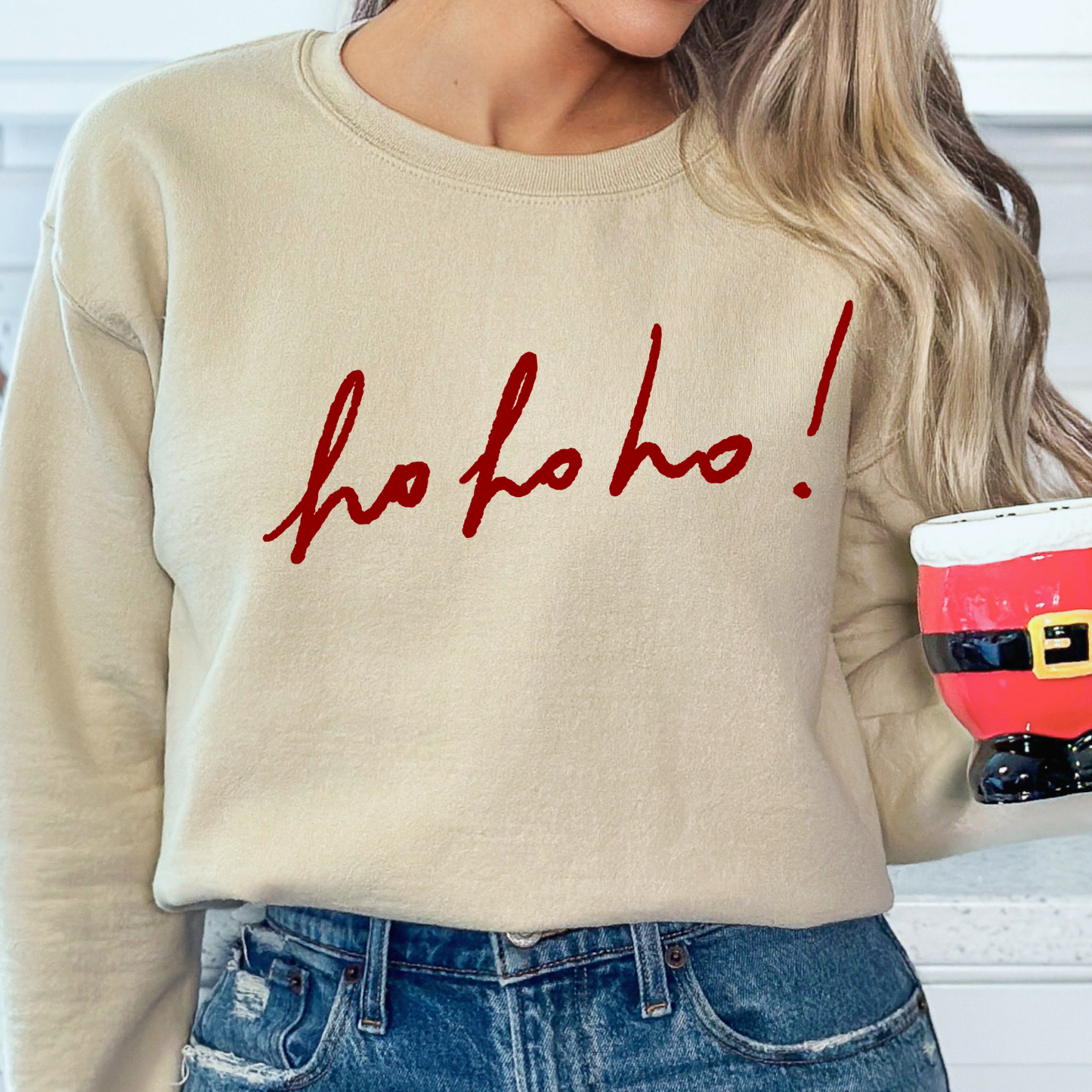 HO HO HO Christmas Holiday Graphic Red Sweatshirt