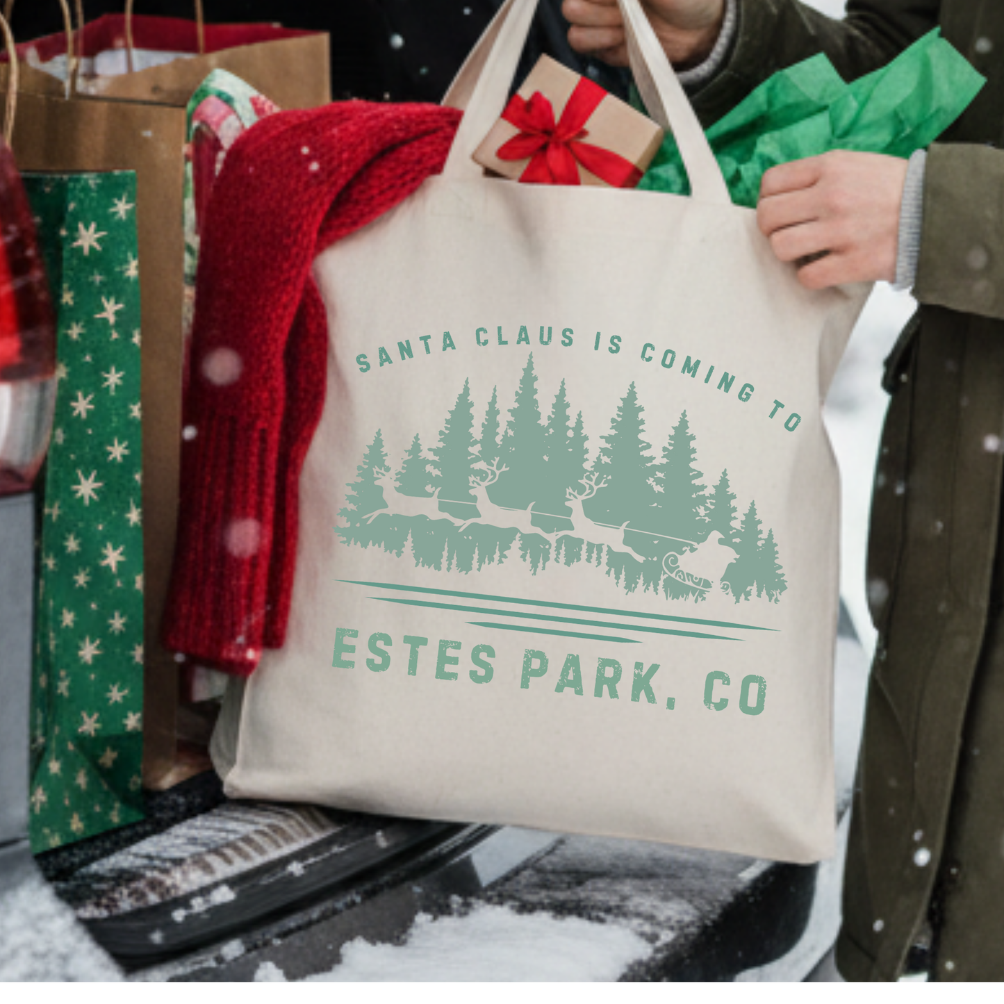 Custom Santa Claus Christmas canvas tote | Holiday book bag