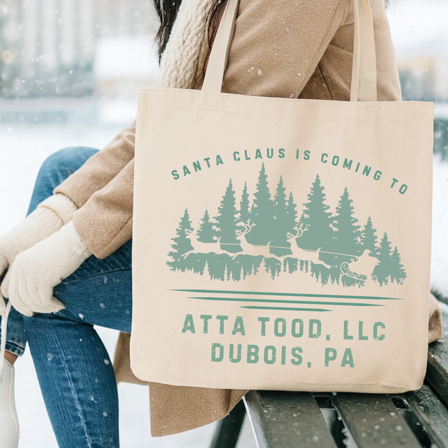 Custom Santa Claus Christmas canvas tote | Holiday book bag